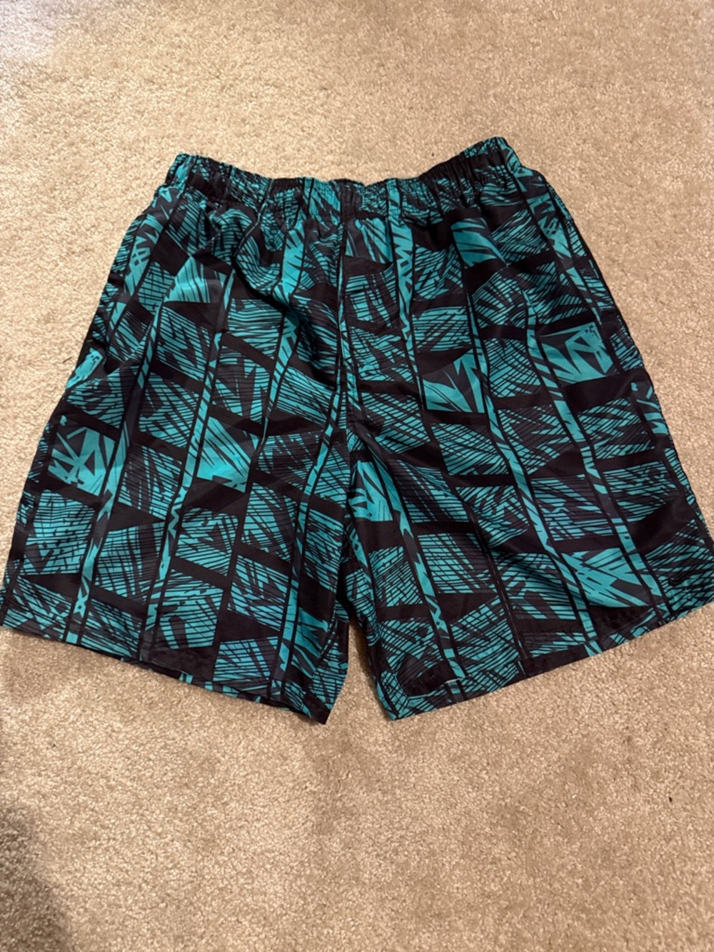 Nike swim Shorts with Teal Geometric Waistband